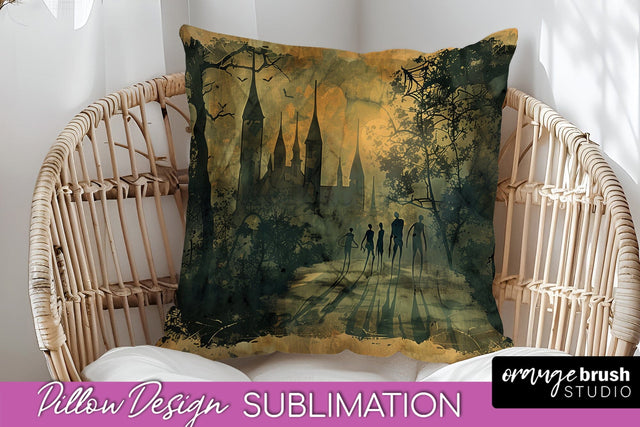 Vintage Halloween Pillow Sublimation, Spooky Pillow Cover Sublimation OrangeBrushStudio 