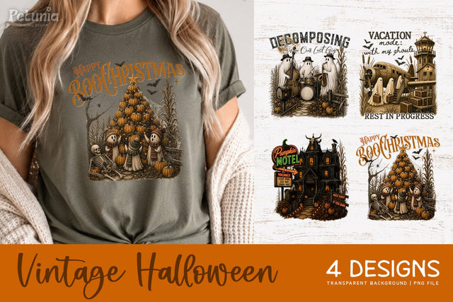 Vintage Halloween PNG | Retro Pumpkin Halloween Designs Sublimation Petunia Digital Design 