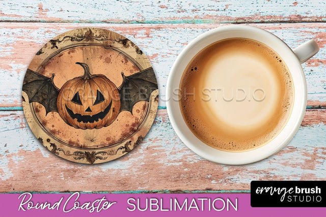 Vintage Halloween Round Coaster Sublimation - Spooky PNG Sublimation OrangeBrushStudio 