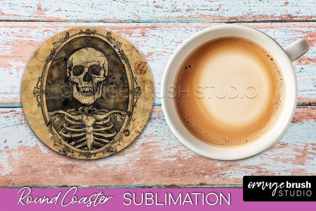 Vintage Halloween Round Coaster Sublimation - Spooky PNG Sublimation OrangeBrushStudio 