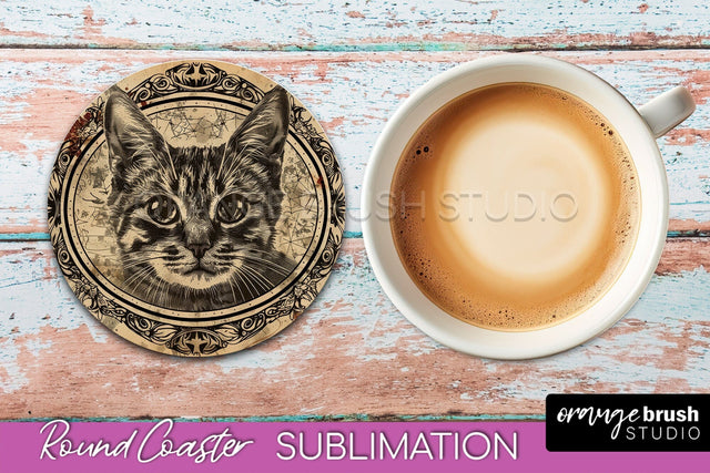Vintage Halloween Round Coaster Sublimation - Spooky PNG Sublimation OrangeBrushStudio 