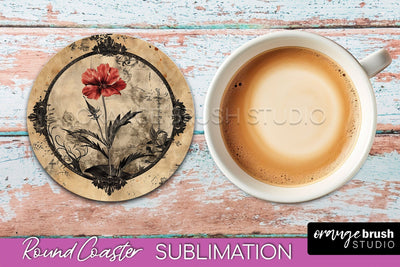 Vintage Halloween Round Coaster Sublimation - Spooky PNG Sublimation OrangeBrushStudio 