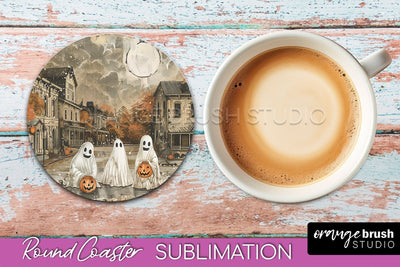 Vintage Halloween Round Coaster Sublimation - Spooky PNG Sublimation OrangeBrushStudio 