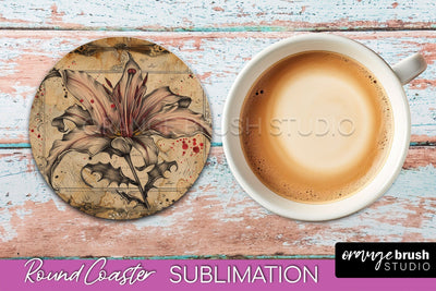 Vintage Halloween Round Coaster Sublimation - Spooky PNG Sublimation OrangeBrushStudio 