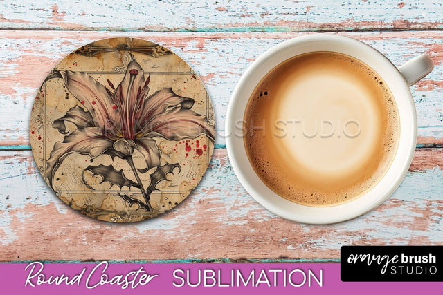 Vintage Halloween Round Coaster Sublimation - Spooky PNG Sublimation OrangeBrushStudio 