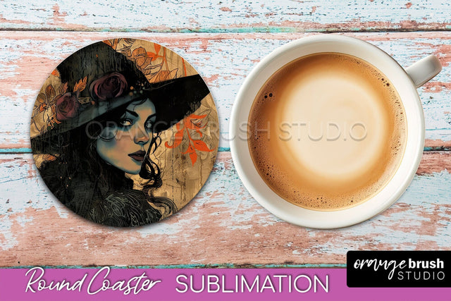 Vintage Halloween Round Coaster Sublimation - Spooky PNG Sublimation OrangeBrushStudio 