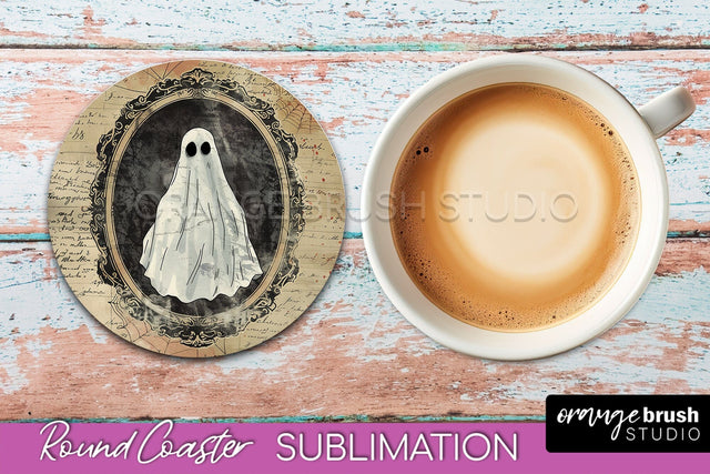 Vintage Halloween Round Coaster Sublimation - Spooky PNG Sublimation OrangeBrushStudio 