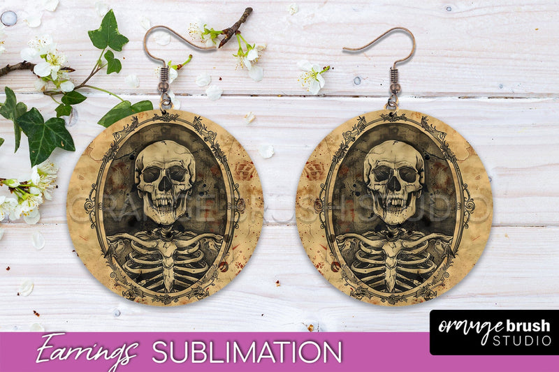 Vintage Halloween Round Earrings Sublimation Spooky Earrings Sublimation OrangeBrushStudio 