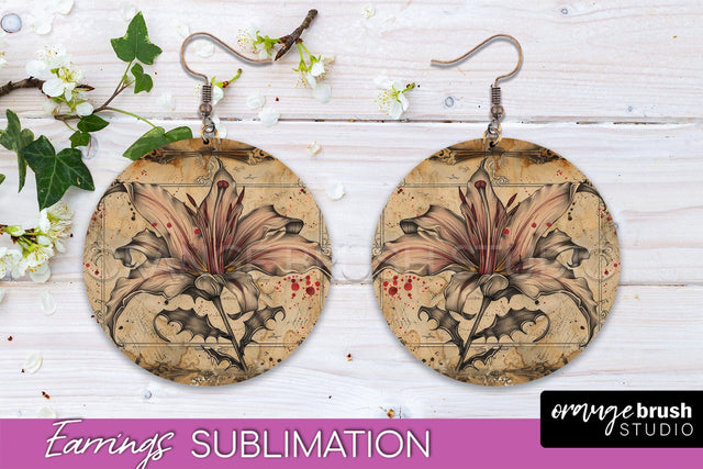 Vintage Halloween Round Earrings Sublimation Spooky Earrings Sublimation OrangeBrushStudio 