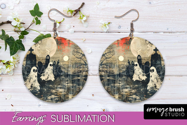 Vintage Halloween Round Earrings Sublimation Spooky Earrings Sublimation OrangeBrushStudio 