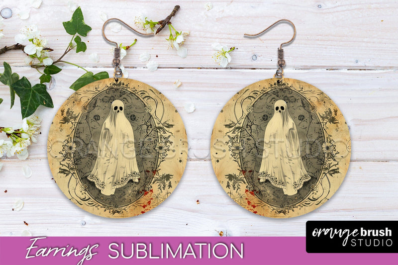 Vintage Halloween Round Earrings Sublimation Spooky Earrings Sublimation OrangeBrushStudio 