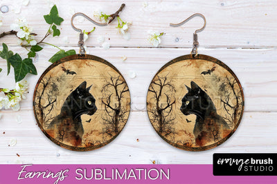Vintage Halloween Round Earrings Sublimation Spooky Earrings Sublimation OrangeBrushStudio 