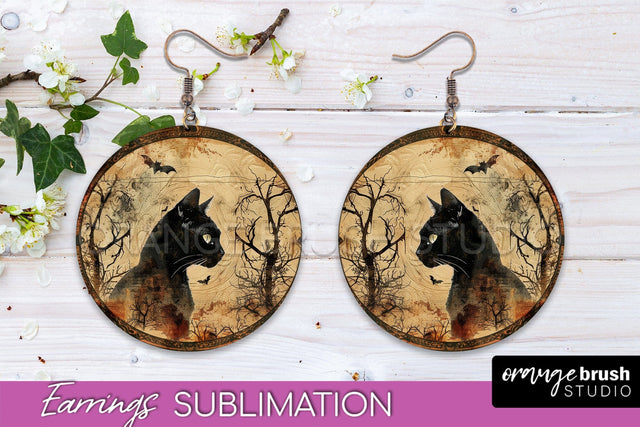 Vintage Halloween Round Earrings Sublimation Spooky Earrings Sublimation OrangeBrushStudio 