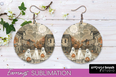 Vintage Halloween Round Earrings Sublimation Spooky Earrings Sublimation OrangeBrushStudio 