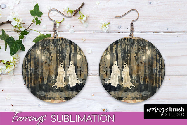 Vintage Halloween Round Earrings Sublimation Spooky Earrings Sublimation OrangeBrushStudio 