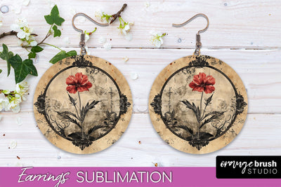 Vintage Halloween Round Earrings Sublimation Spooky Earrings Sublimation OrangeBrushStudio 