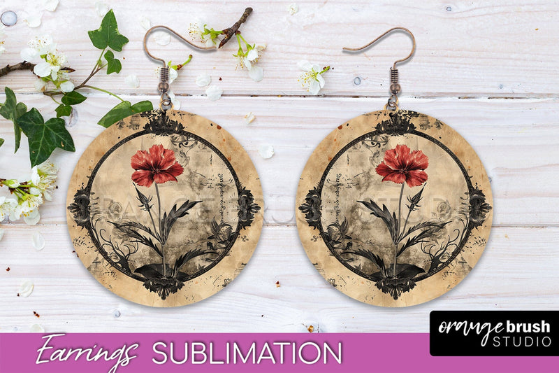 Vintage Halloween Round Earrings Sublimation Spooky Earrings Sublimation OrangeBrushStudio 