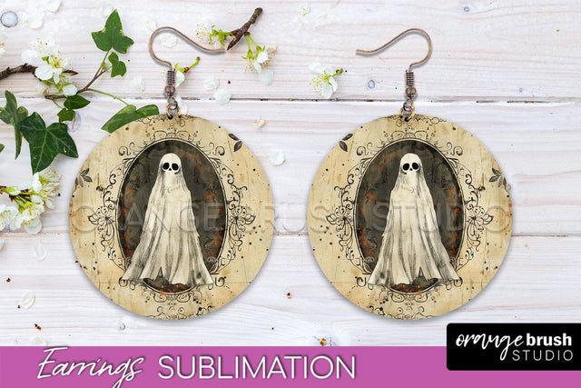 Vintage Halloween Round Earrings Sublimation Spooky Earrings Sublimation OrangeBrushStudio 