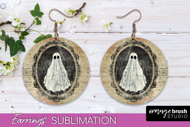 Vintage Halloween Round Earrings Sublimation Spooky Earrings Sublimation OrangeBrushStudio 