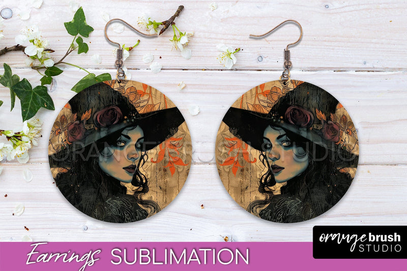 Vintage Halloween Round Earrings Sublimation Spooky Earrings Sublimation OrangeBrushStudio 