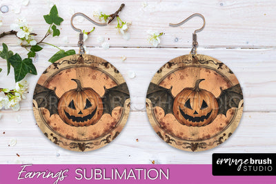 Vintage Halloween Round Earrings Sublimation Spooky Earrings Sublimation OrangeBrushStudio 