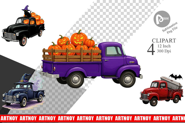 Vintage Halloween Truck Clipart Sublimation artnoy 