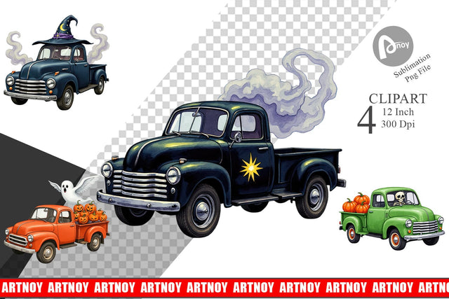 Vintage Halloween Truck Clipart Sublimation artnoy 