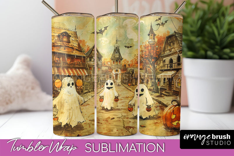 Vintage Halloween Tumbler Wrap, Spooky Halloween Sublimation Sublimation OrangeBrushStudio 
