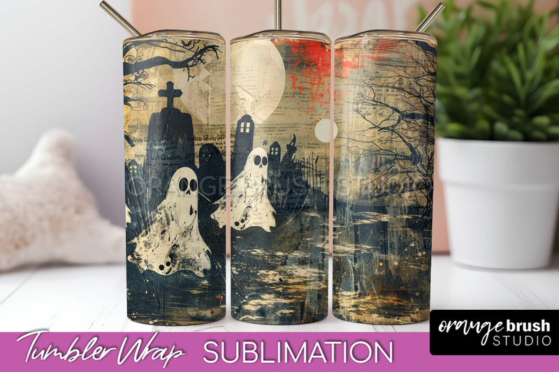 Vintage Halloween Tumbler Wrap, Spooky Halloween Sublimation Sublimation OrangeBrushStudio 