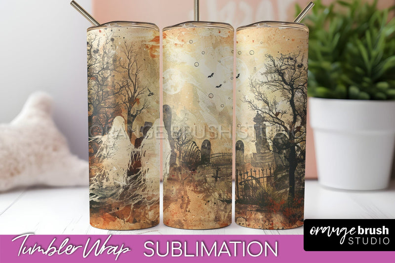 Vintage Halloween Tumbler Wrap, Spooky Halloween Sublimation Sublimation OrangeBrushStudio 