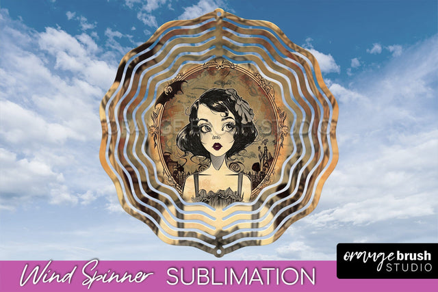 Vintage Halloween Wind Spinner Sublimation - Spooky PNG Sublimation OrangeBrushStudio 