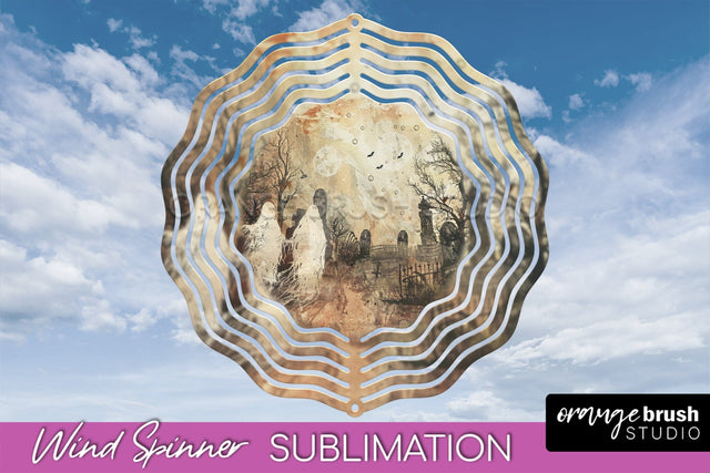 Vintage Halloween Wind Spinner Sublimation - Spooky PNG Sublimation OrangeBrushStudio 