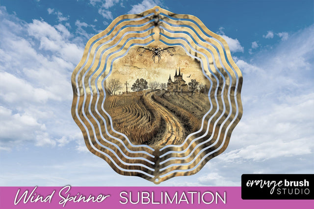 Vintage Halloween Wind Spinner Sublimation - Spooky PNG Sublimation OrangeBrushStudio 