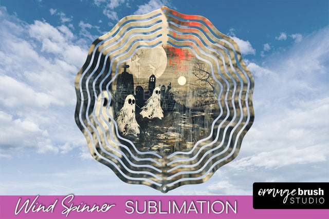 Vintage Halloween Wind Spinner Sublimation - Spooky PNG Sublimation OrangeBrushStudio 