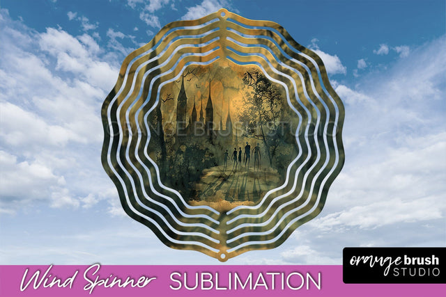 Vintage Halloween Wind Spinner Sublimation - Spooky PNG Sublimation OrangeBrushStudio 