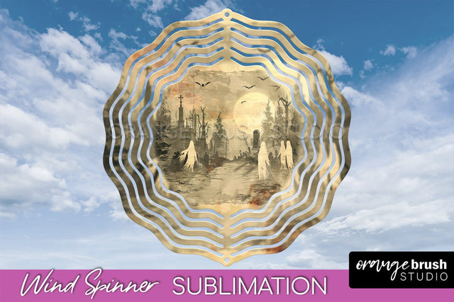 Vintage Halloween Wind Spinner Sublimation - Spooky PNG Sublimation OrangeBrushStudio 