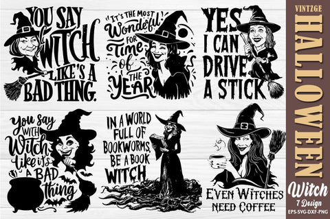 Vintage Halloween Witch SVG PNG Set SVG FiveStarCrafting 