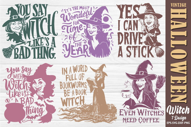 Vintage Halloween Witch SVG PNG Set SVG FiveStarCrafting 