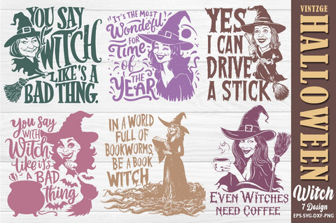 Vintage Halloween Witch SVG PNG Set SVG FiveStarCrafting 