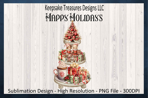 Vintage Happy Holidays Tiered Tray, Sublimation PNG, Happy Holidays Tiered Tray, Christmas Vintage, PNG Printable, Digital Download Sublimation Keepsake Treasures Designs LLC. 