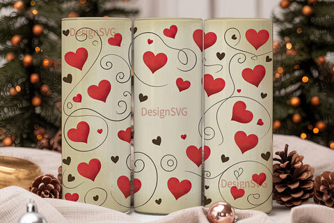 Vintage Hearts 20oz Tumbler Wrap Sublimation DesignSVG 