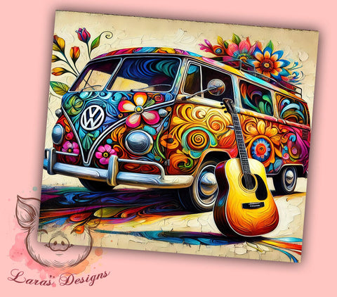 Vintage Hippie Boho Style Van Tumbler, Boho Style Tumbler, 20oz Sublimation Wrap, Vintage Van Design, Travel Mug, Retro Camper Gift, Personalized Tumbler Sublimation Lara' s Designs 