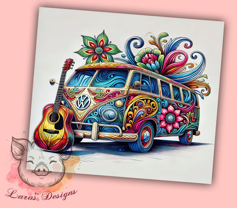 Vintage Hippie Boho Style Van Tumbler, Boho Style Tumbler, 20oz Sublimation Wrap, Vintage Van Design, Travel Mug, Retro Camper Gift, Personalized Tumbler Sublimation Lara' s Designs 