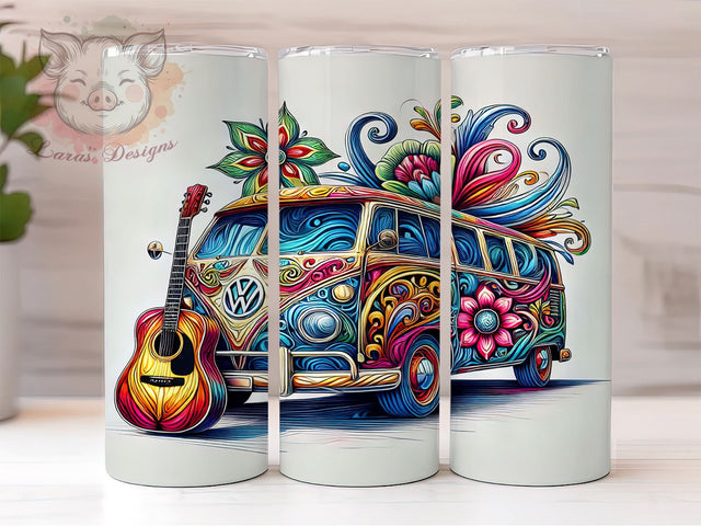 Vintage Hippie Boho Style Van Tumbler, Boho Style Tumbler, 20oz Sublimation Wrap, Vintage Van Design, Travel Mug, Retro Camper Gift, Personalized Tumbler Sublimation Lara' s Designs 