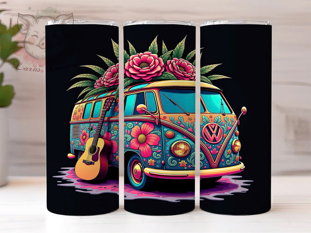 Vintage Hippie Boho Style Van Tumbler, Boho Style Tumbler, 20oz Sublimation Wrap, Vintage Van Design, Travel Mug, Retro Camper Gift, Personalized Tumbler Sublimation Lara' s Designs 