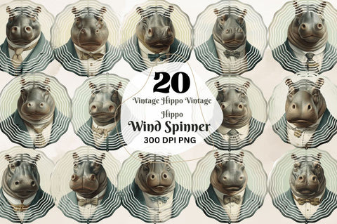 Vintage Hippo Vintage Hippo Wind Spinner Sublimation Regulrcrative 