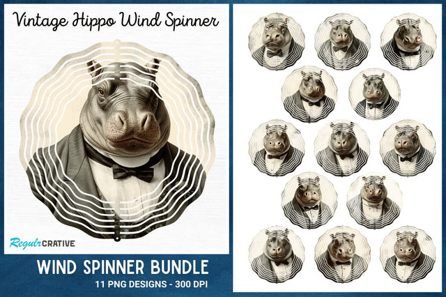 Vintage Hippo Wind Spinner Sublimation Regulrcrative 