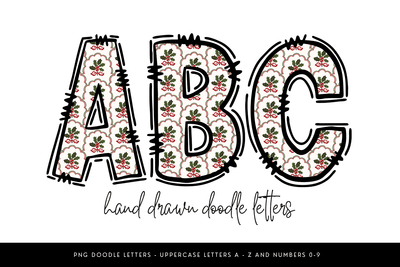 Vintage Holly Christmas Alphabet PNG, Retro Holiday Doodle Sublimation BijouBay 