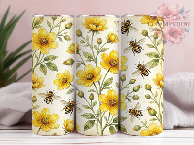 Vintage Honey Bee Bloom 20oz Tumbler, Honey Bee, Bee Bloom, Botanical Bee, Nature Theme, Skinny Tumbler, Sublimation PNG Sublimation Li Zamperini 
