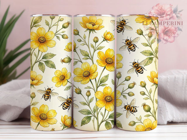 Vintage Honey Bee Bloom 20oz Tumbler, Honey Bee, Bee Bloom, Botanical Bee, Nature Theme, Skinny Tumbler, Sublimation PNG Sublimation Li Zamperini 
